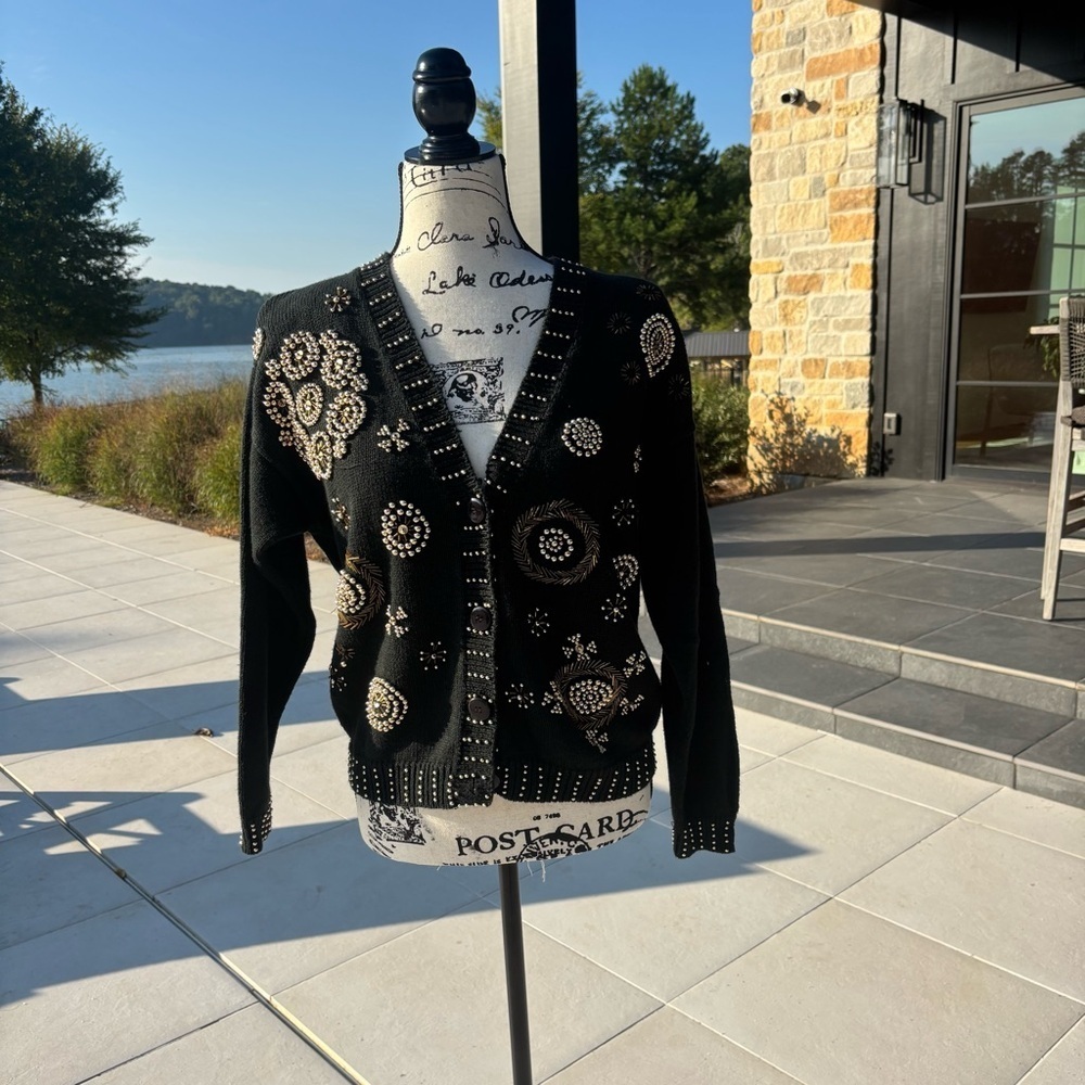 Vintage OHI Black Beaded & Embellished Cardigan – Size S